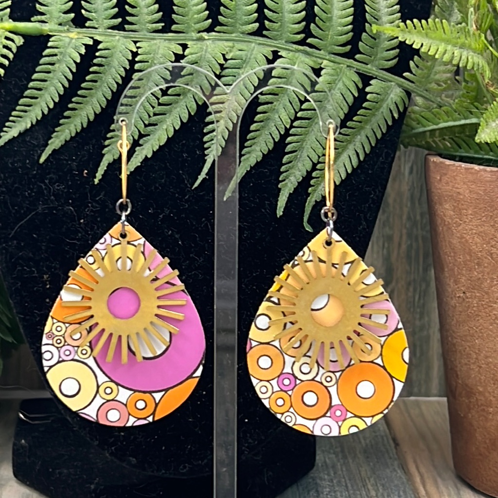 Adorned Crown Artisan Faux Leather 70s Disco Flower Child Earrings
